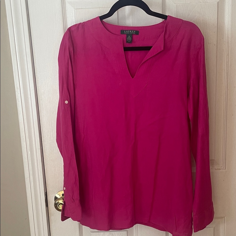 Lauren Ralph Lauren stunning linen Magenta Long-Sleeve blouse